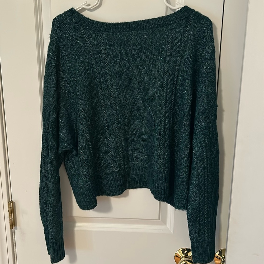 American Eagle Outfitters Teal Cable Knit Cropped Sweater